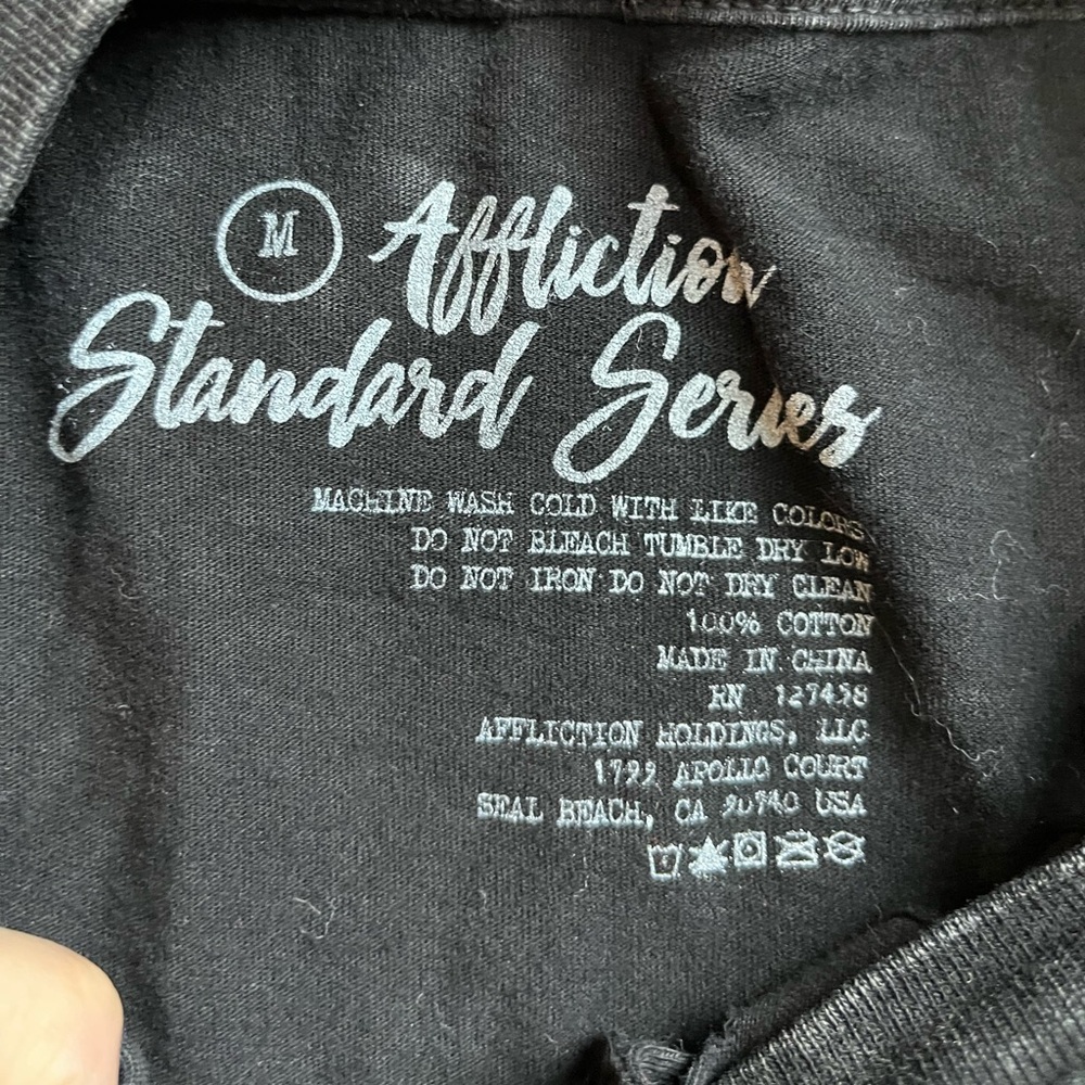 Affliction Standard Supply black washed raw edge goth tee shirt. Size medium - Picture 6 of 12